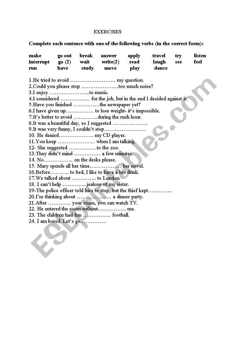 gerunds worksheet