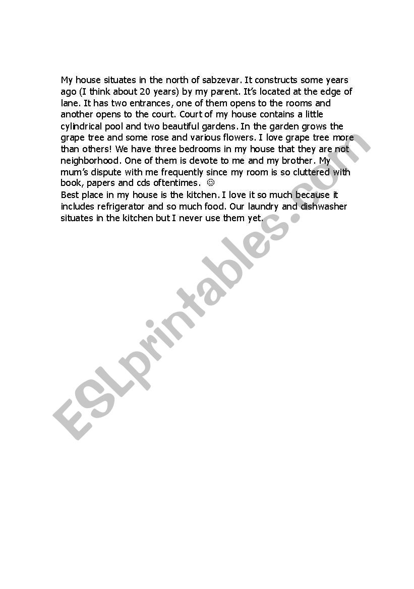discribe my house  worksheet