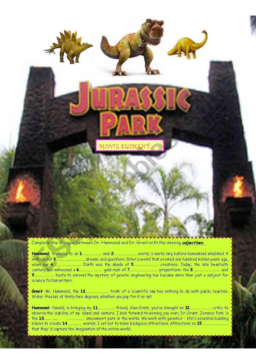 JURASSIC PARK MOVIE SEGMENT-SCRIPT ACTIVITY (1 PAGE W-KEY)