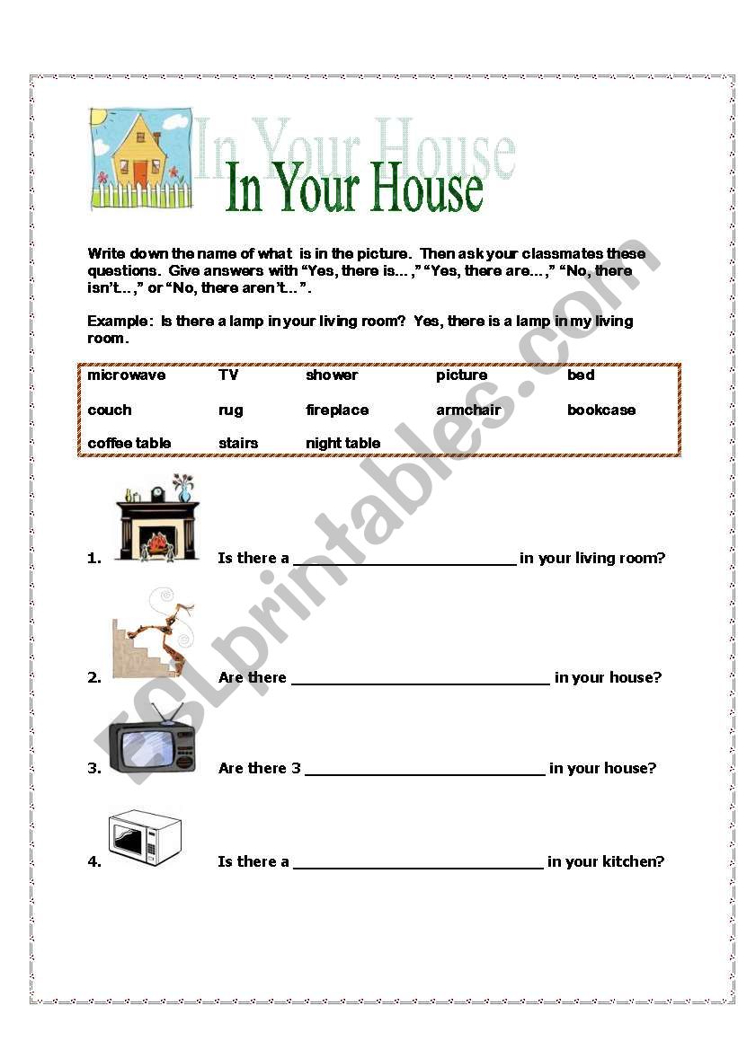 In Your House worksheet
