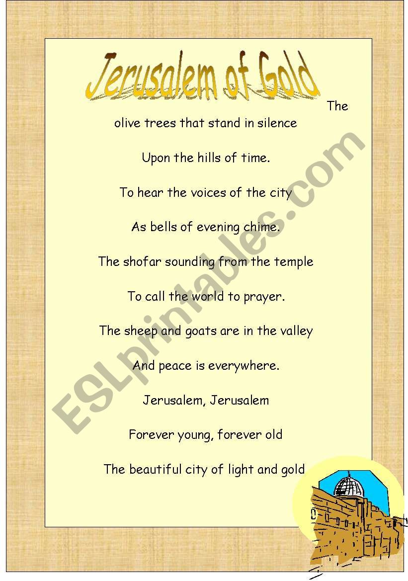 song:Jerusalem of Gold worksheet