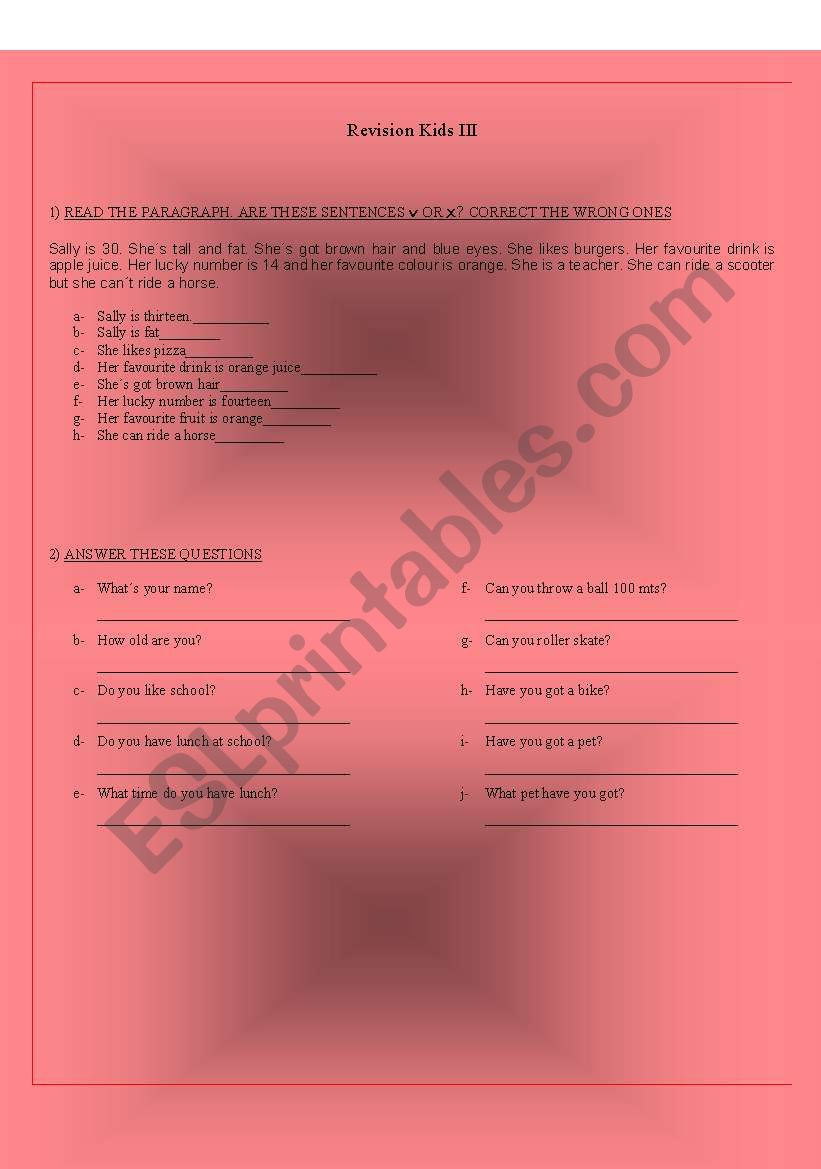 REVISION TEST KIDS III worksheet