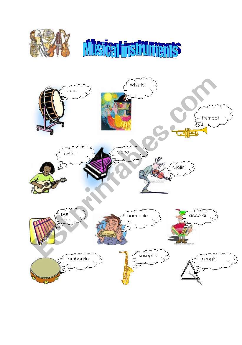 Musical instruments worksheet