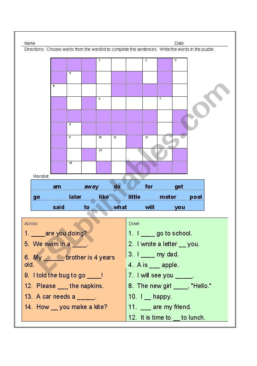 Easy Crossword Puzzle worksheet