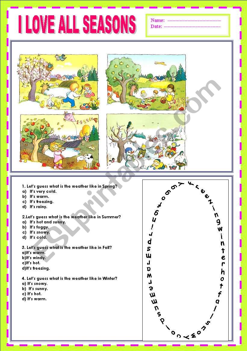 I LOVE ALL SEASONS-WEATHER :) worksheet