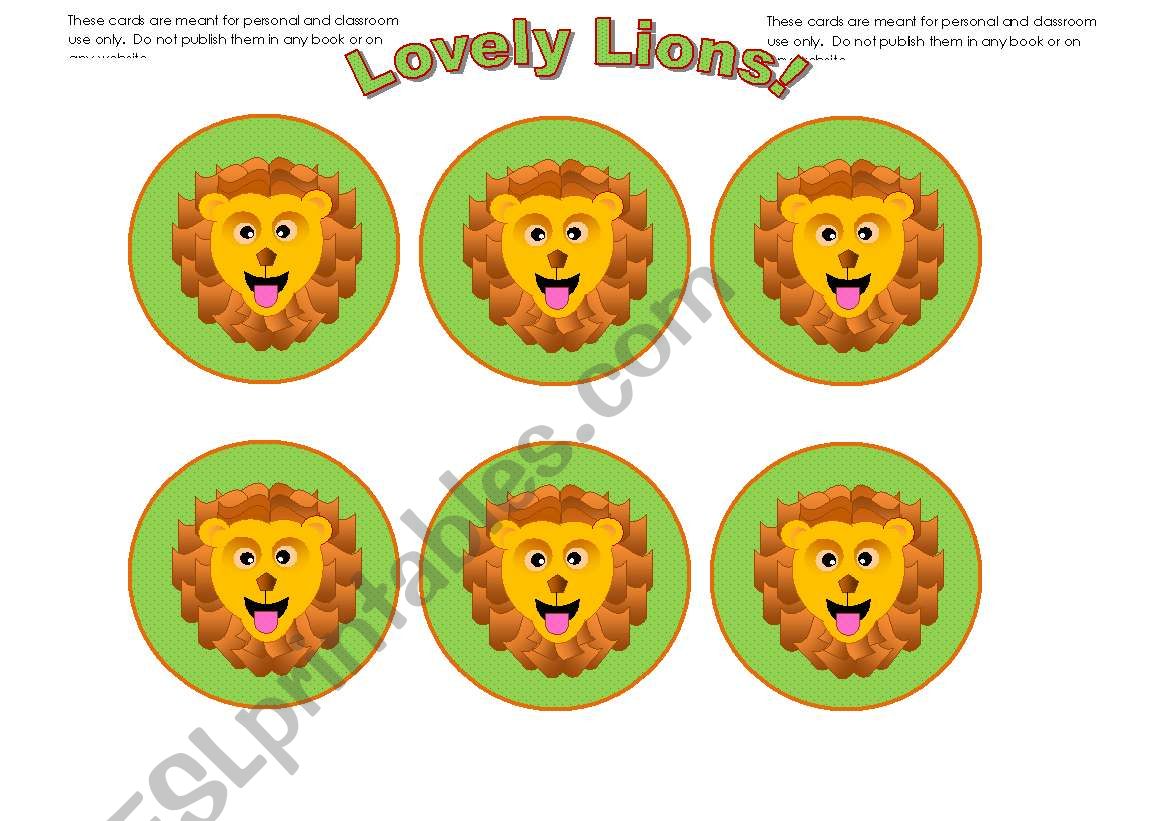 Lion Cards (Add you own text) Use them with my lion gameboard.