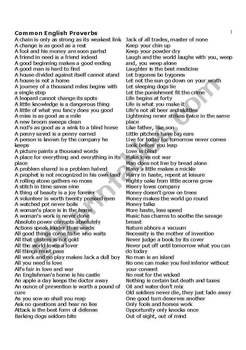 Common English Proverbs worksheet