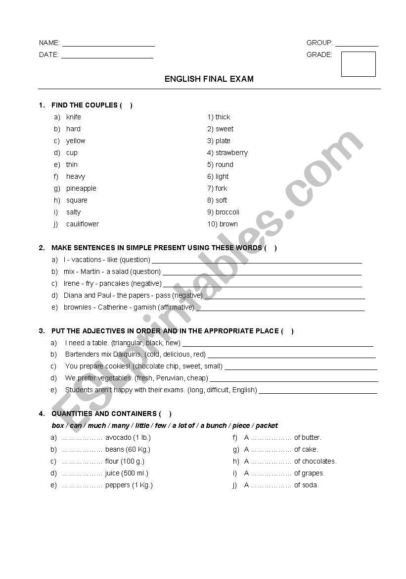 cooiking terms worksheet