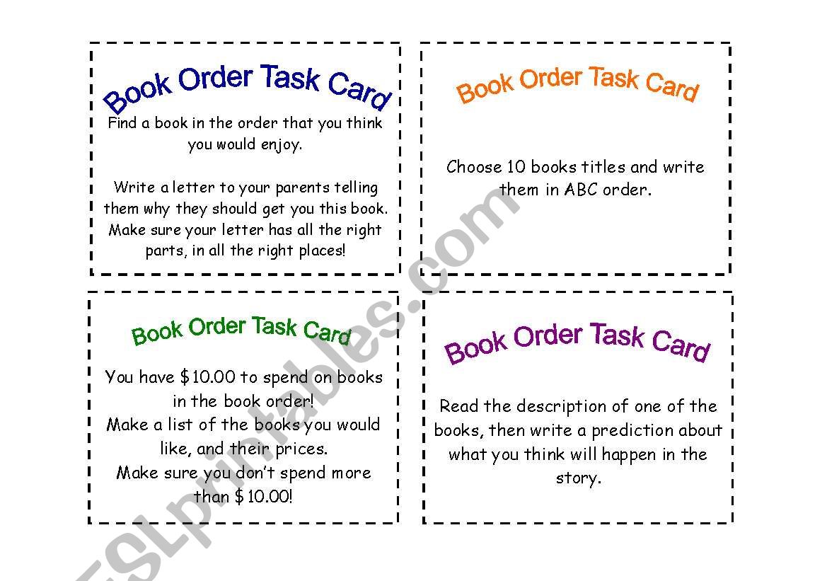 Book Order Task Cards  worksheet