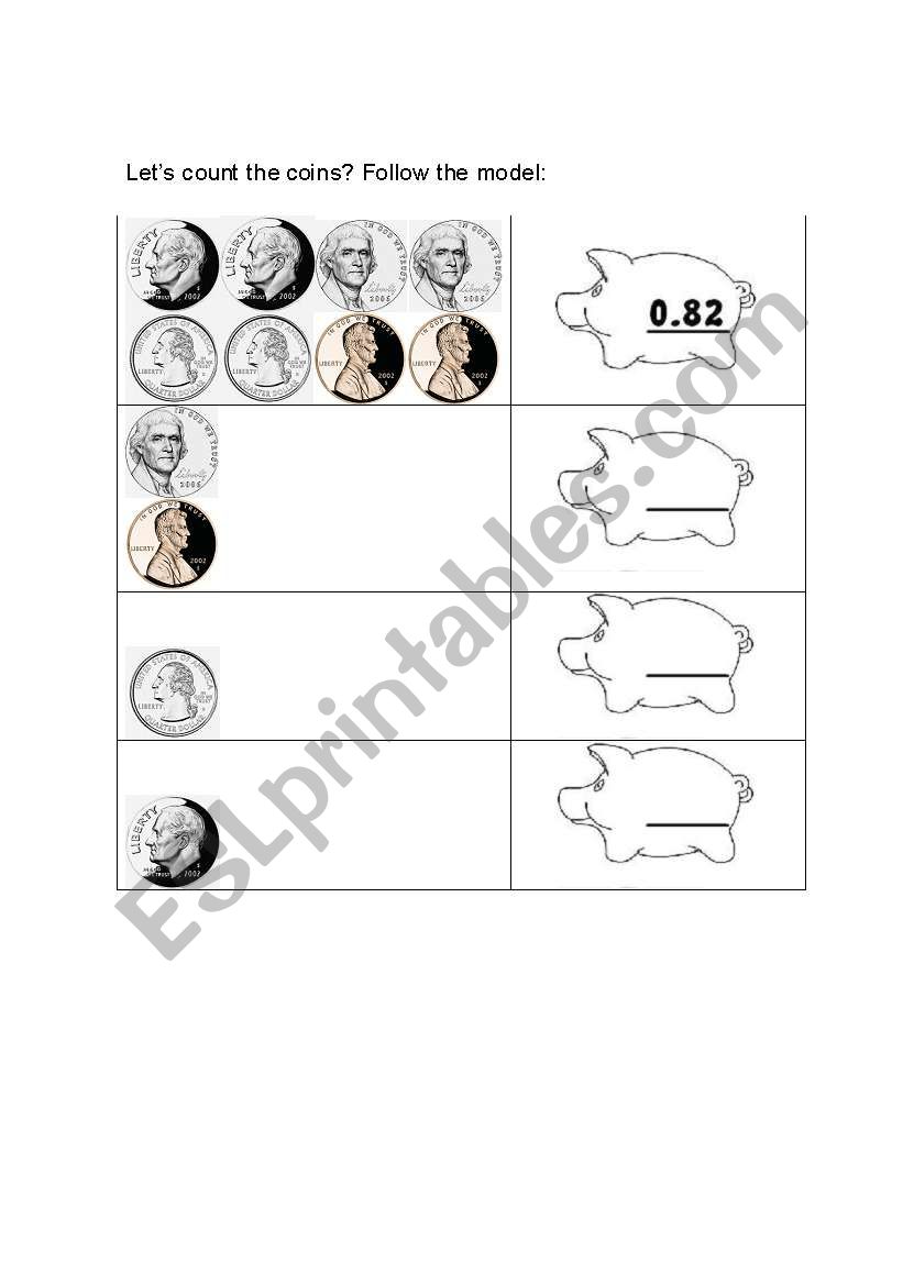 Coins - exercise worksheet