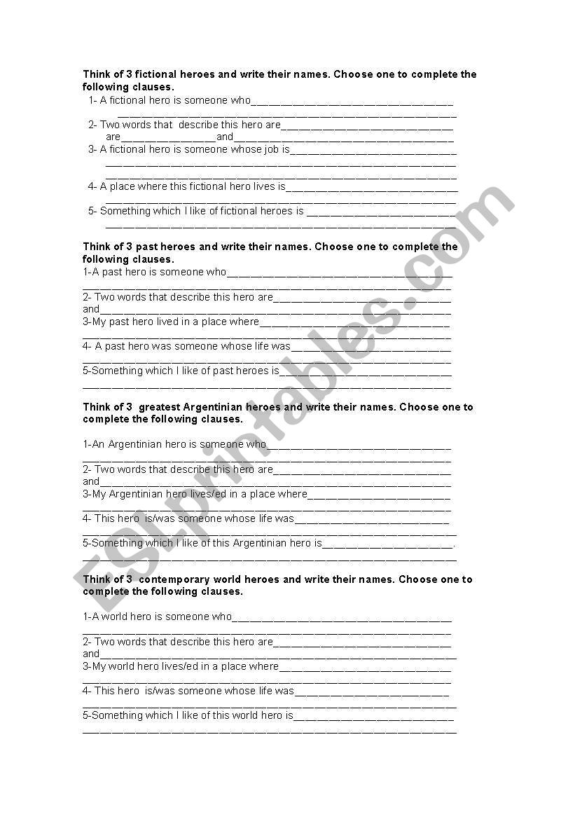  heroes worksheet