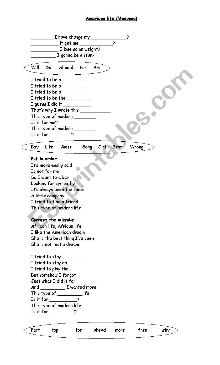 american life worksheet