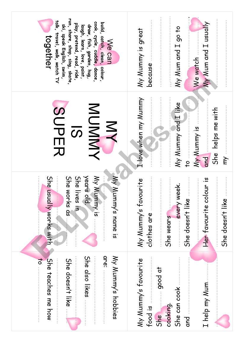 MY MUMMY minibook (+original acrostic poem + story gap-fill + drawing adjectives) ((6 pages, EDITABLE)) + BW