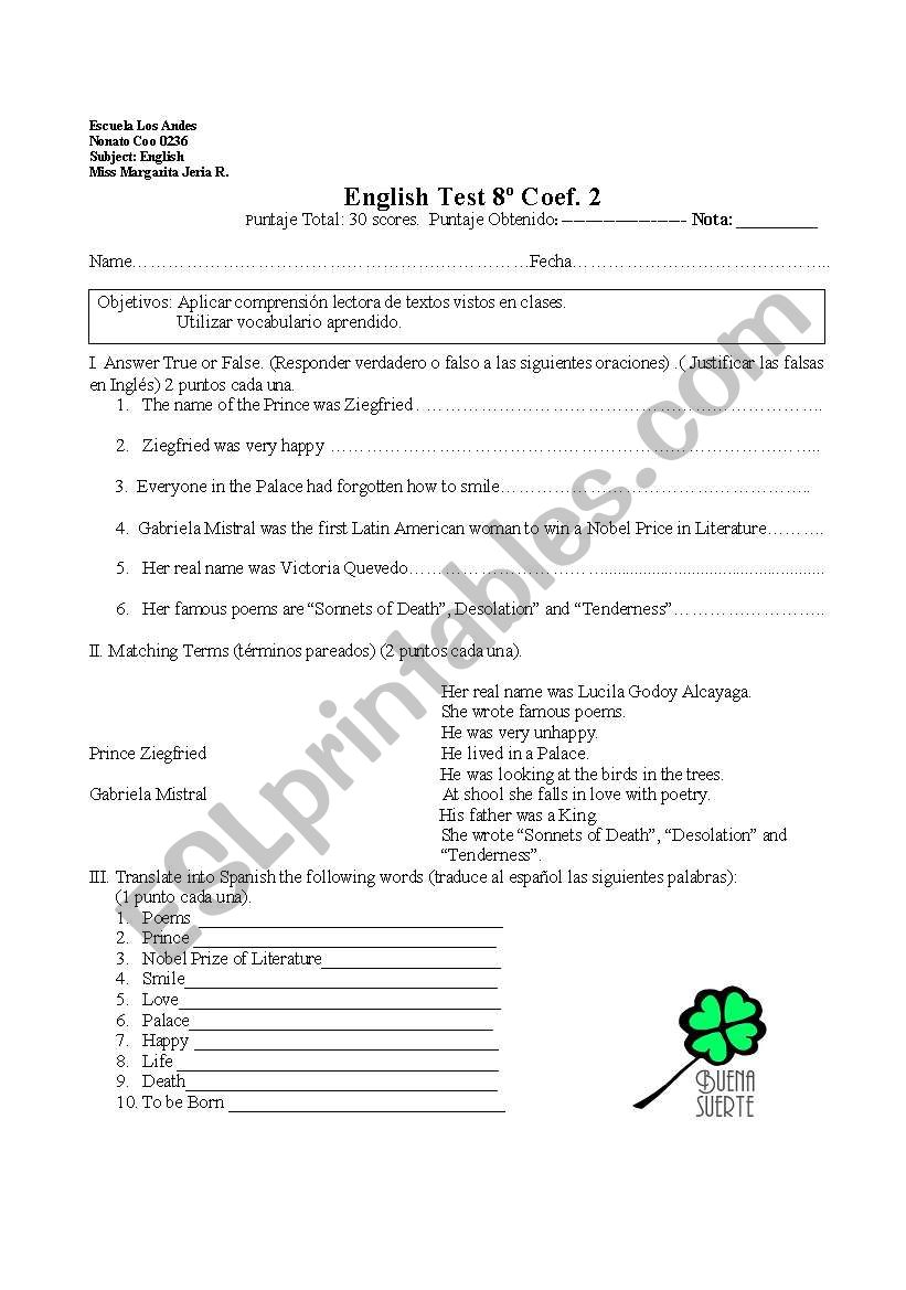 English evaluation worksheet