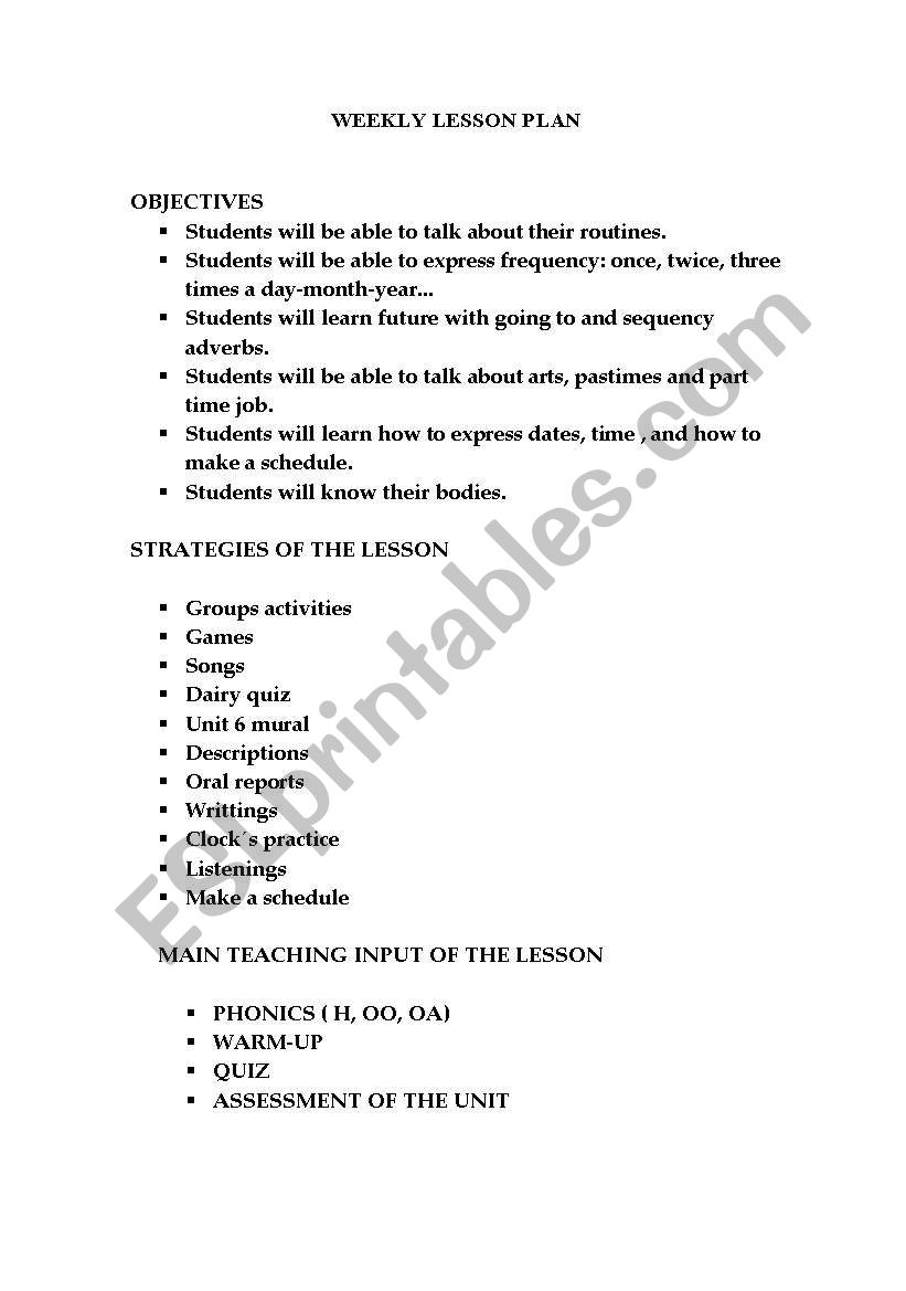 weekly lesson plan worksheet