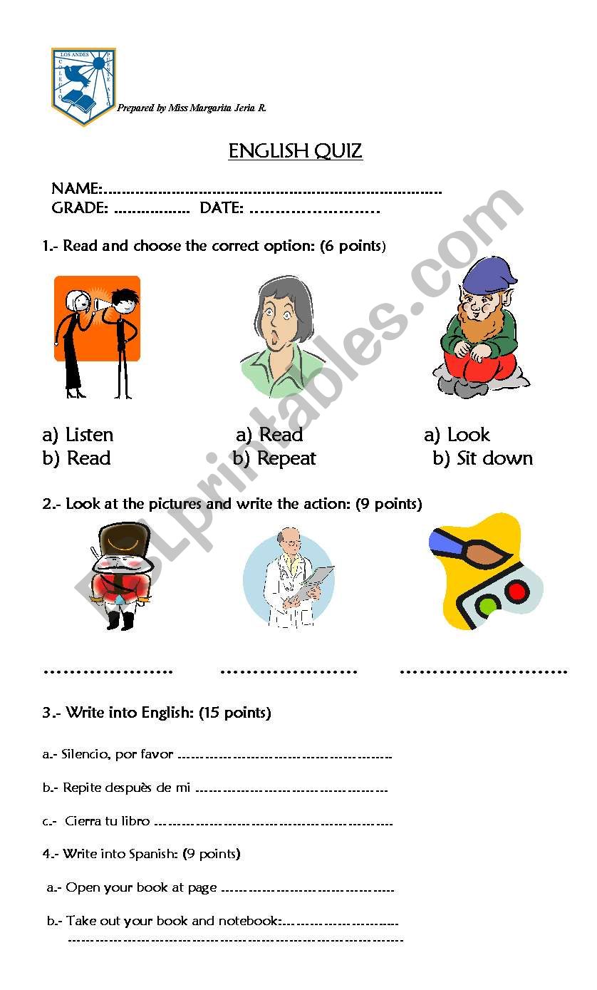 Classrooom instructions  worksheet