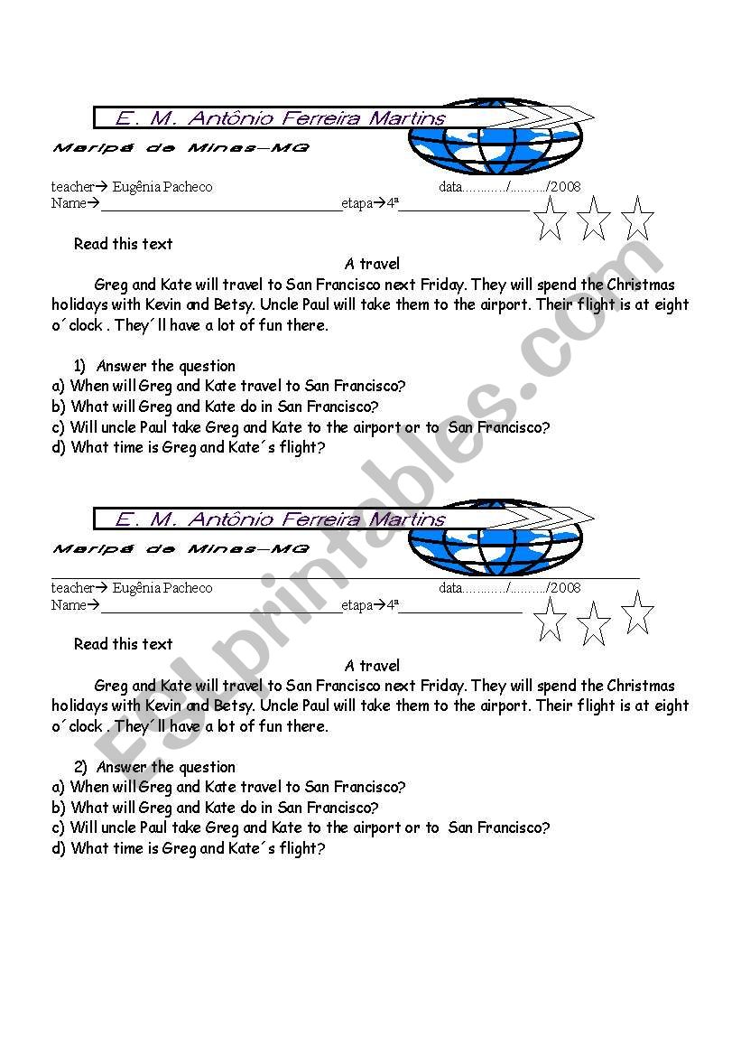 a travel  worksheet