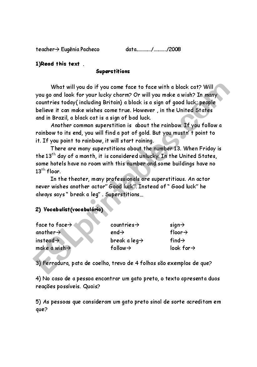 supertition worksheet