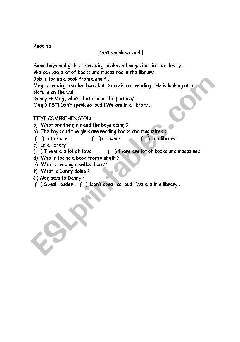 dont speak so loud  worksheet