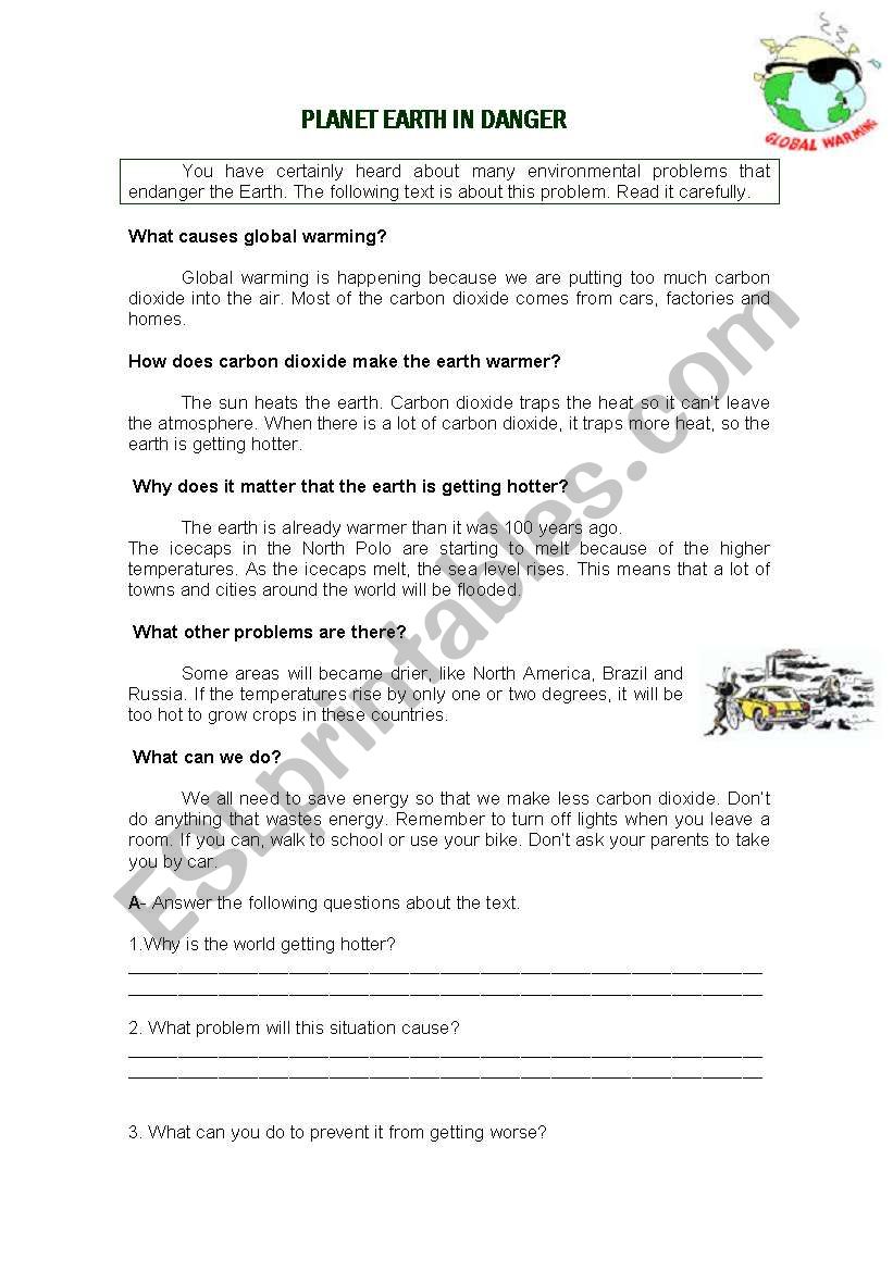 Planet Earth in Danger worksheet