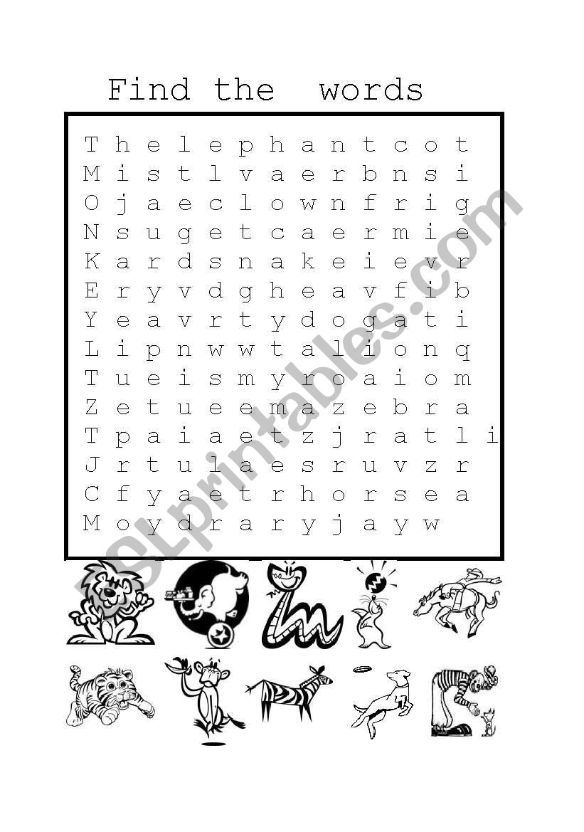 find the words worksheet