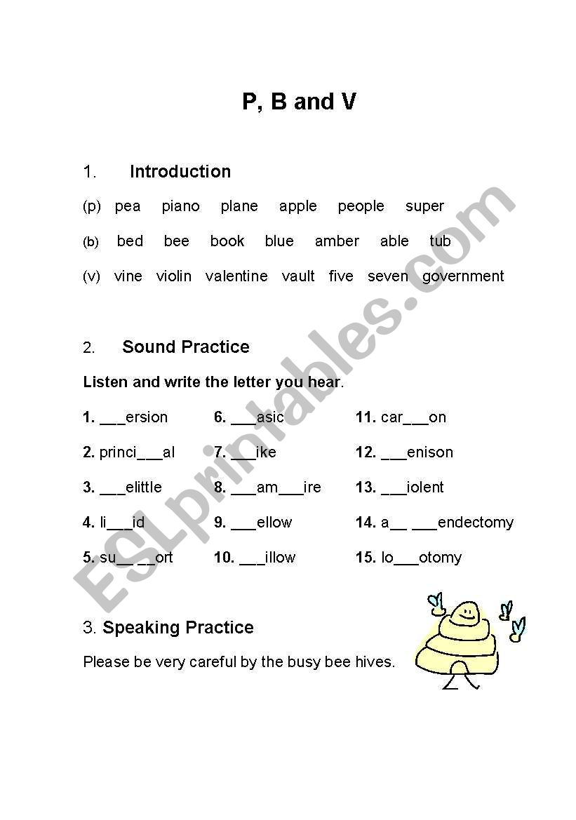 Phonics Practice:  P, B, and V