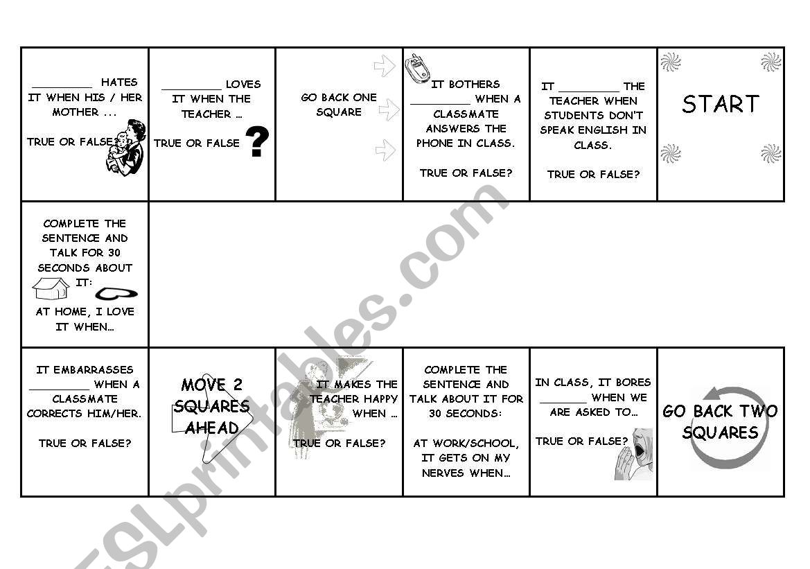 Pet Peeves Board Game worksheet