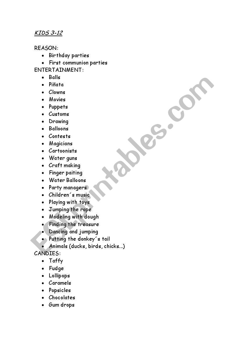 Party Vocabulary worksheet