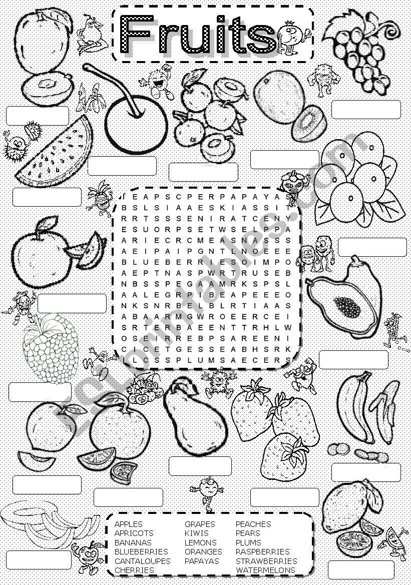 wordsearch FRUITS worksheet