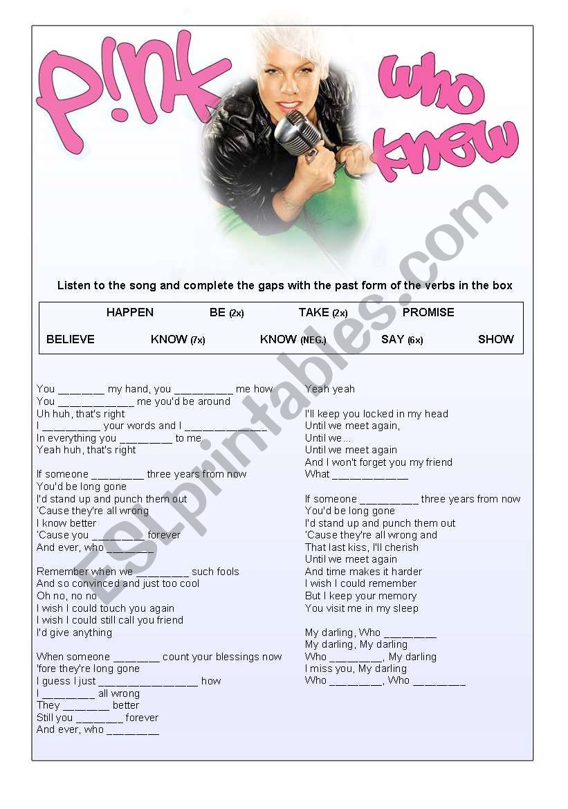 Who Knew - Simple Past Song worksheet