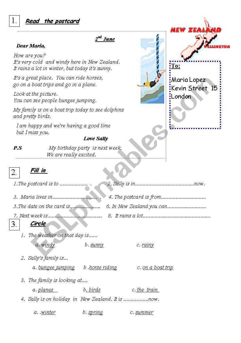 Postcard worksheet