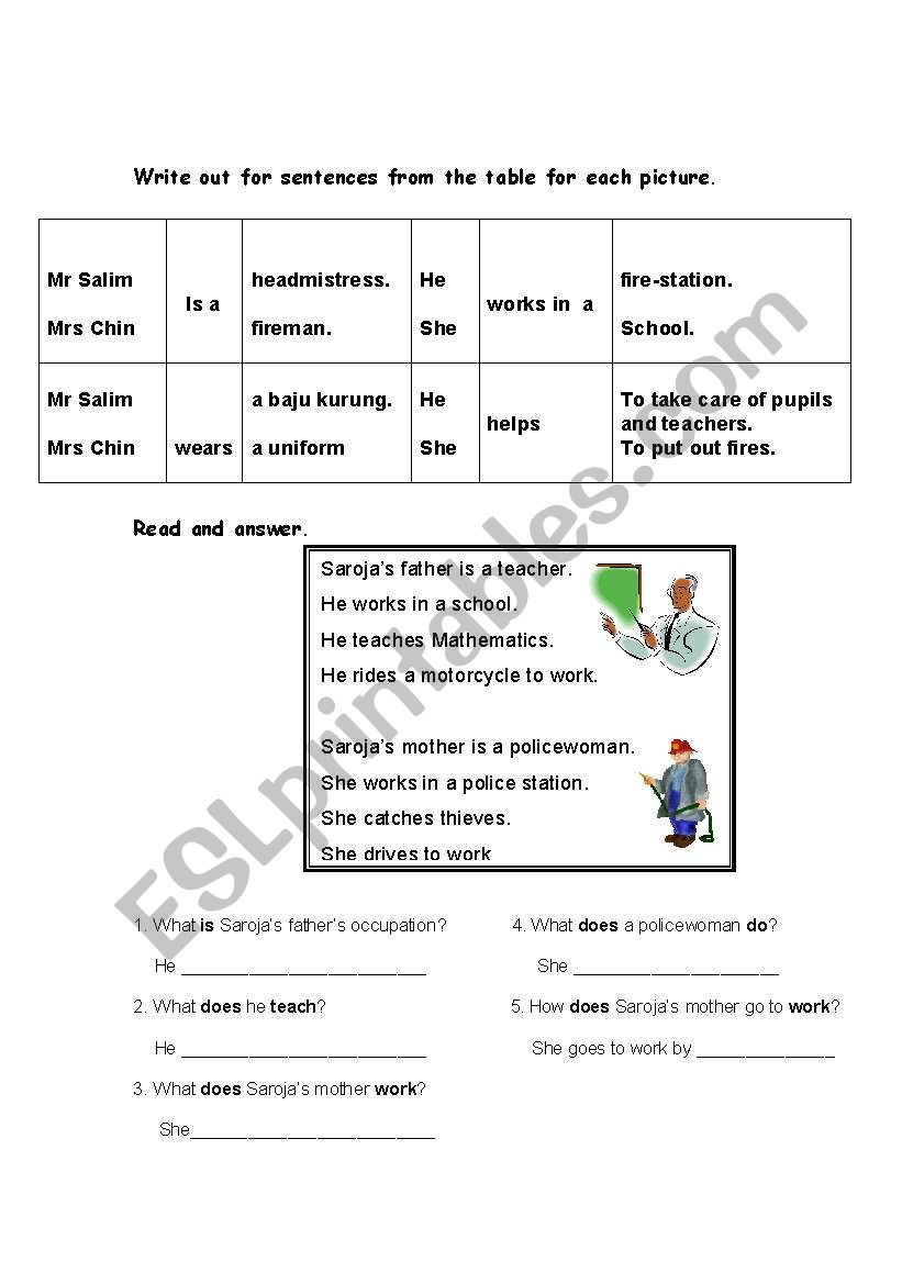 occupation worksheet