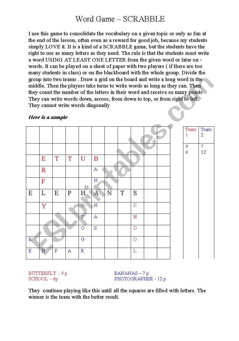 A Word Game - SCRABBLE worksheet