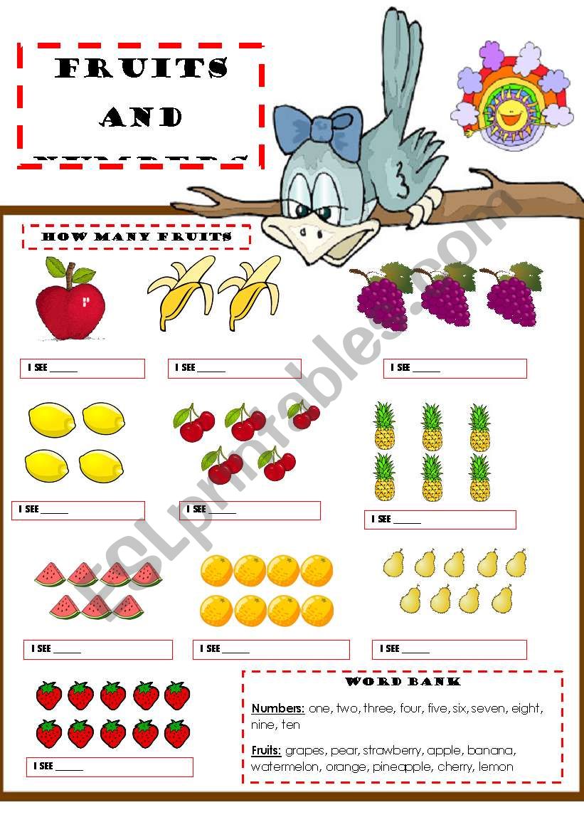 FRUITS & NUMBERS worksheet