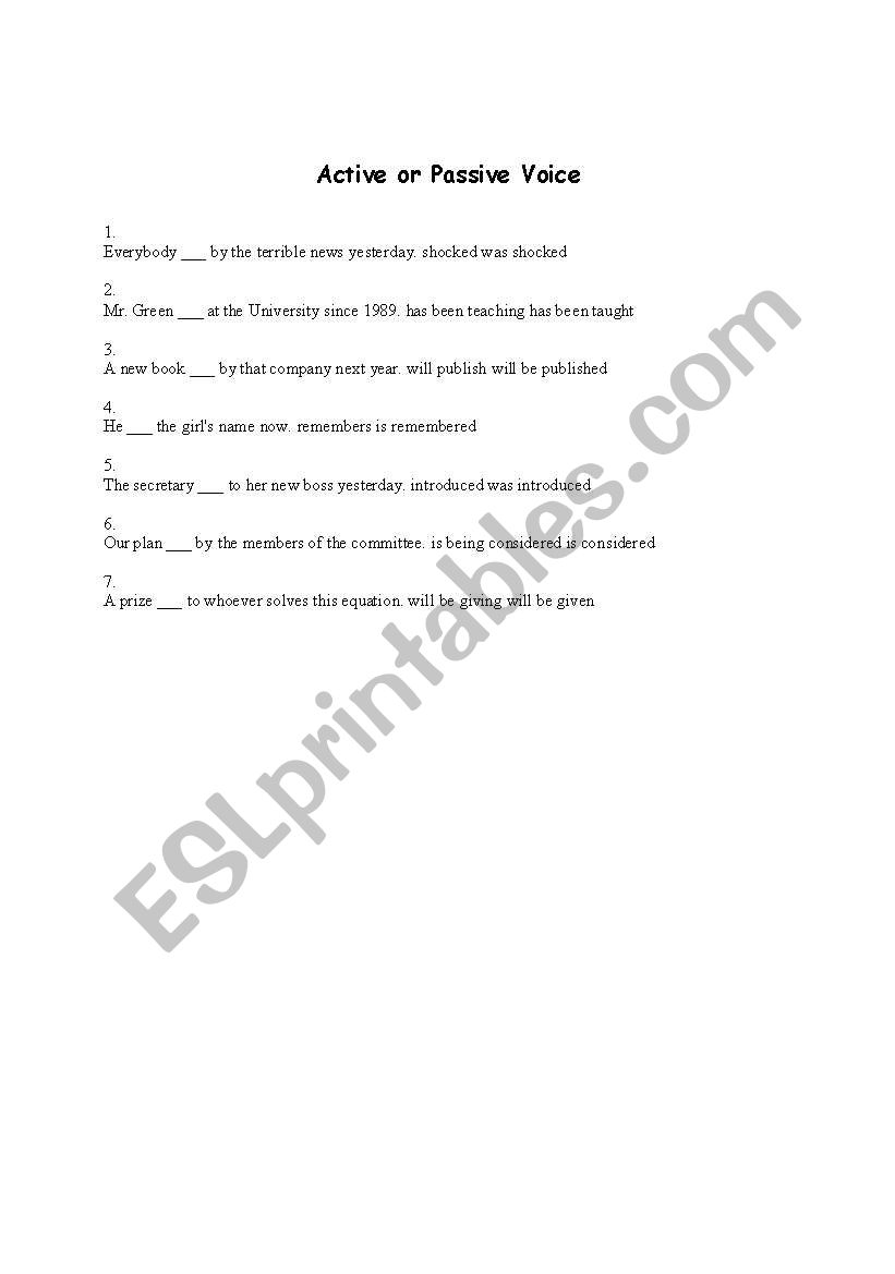 Active and passives worksheet