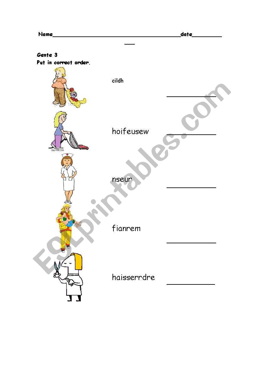 professions worksheet