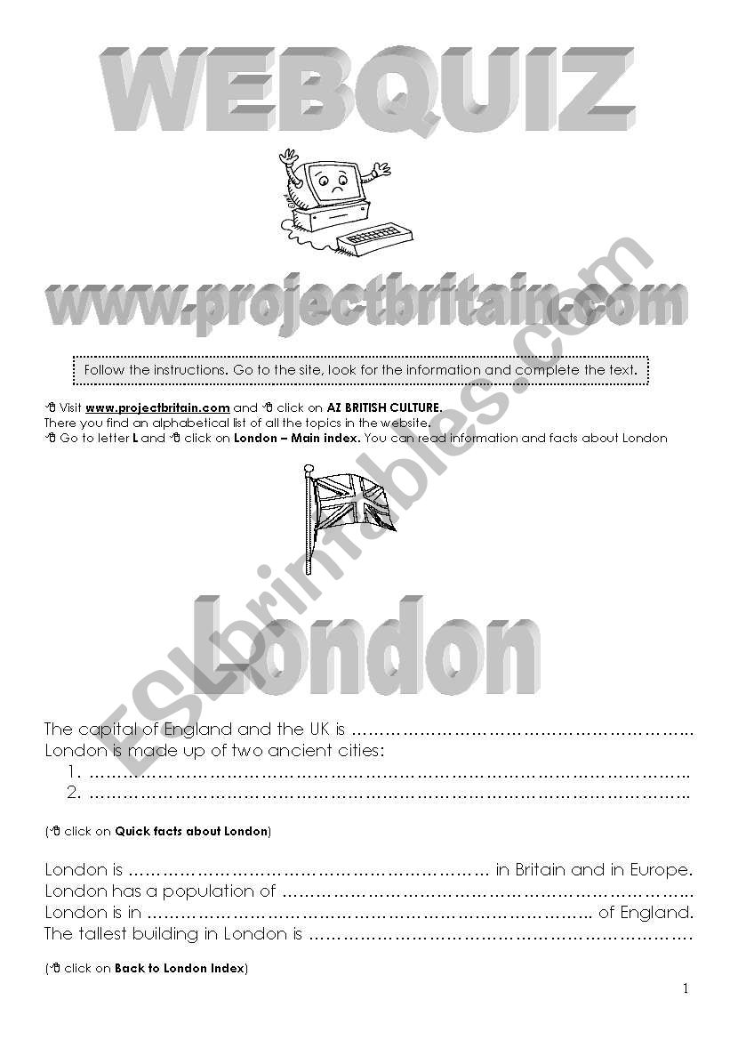 WEBQUIZ ABOUT LONDON worksheet