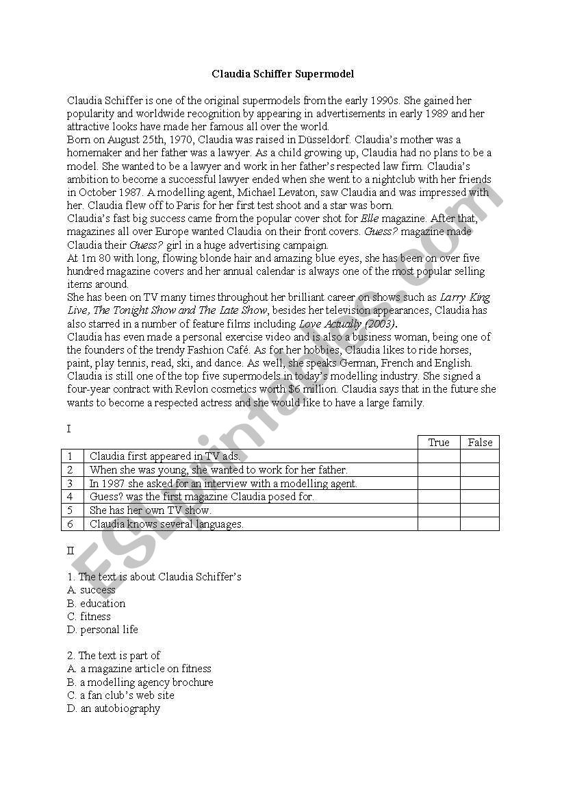 appearance, biography reading worksheet