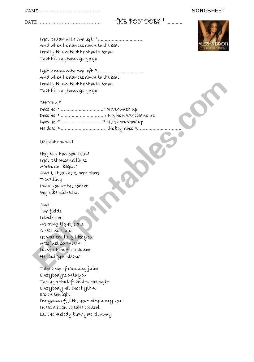 SONGSHEET  The boy does nothing by Alesha Dixon