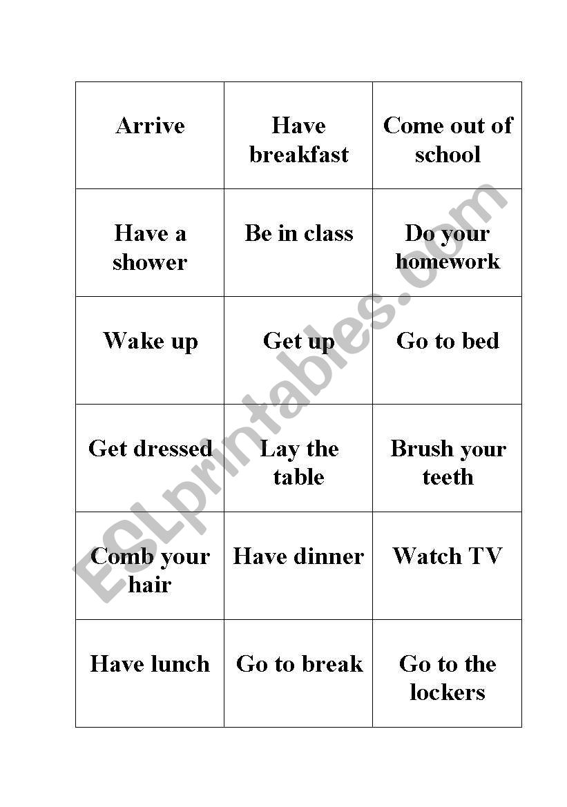 daily routines memory game worksheet