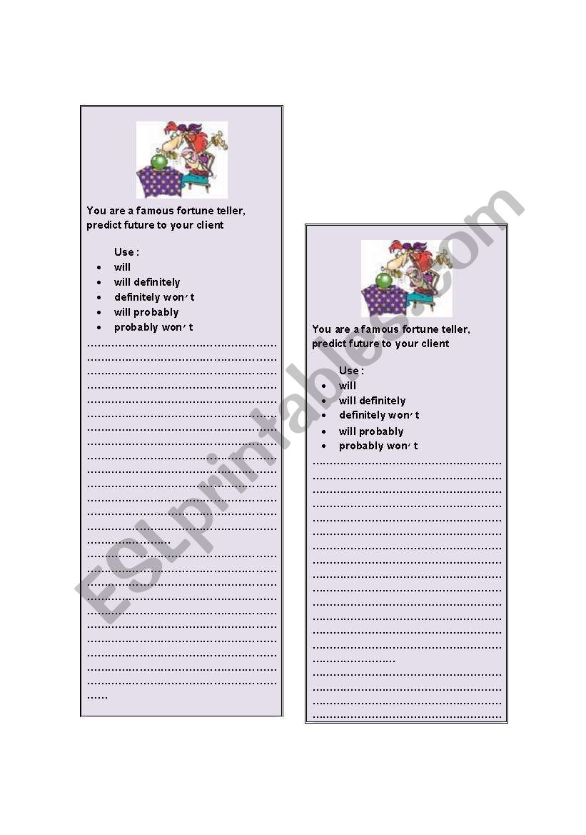 Fortune teller worksheet