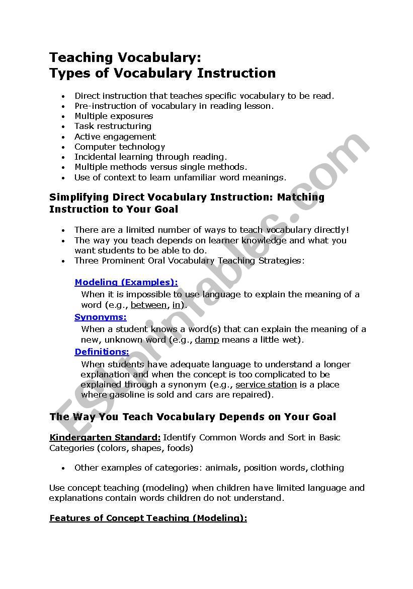 teaching vocabulary worksheet