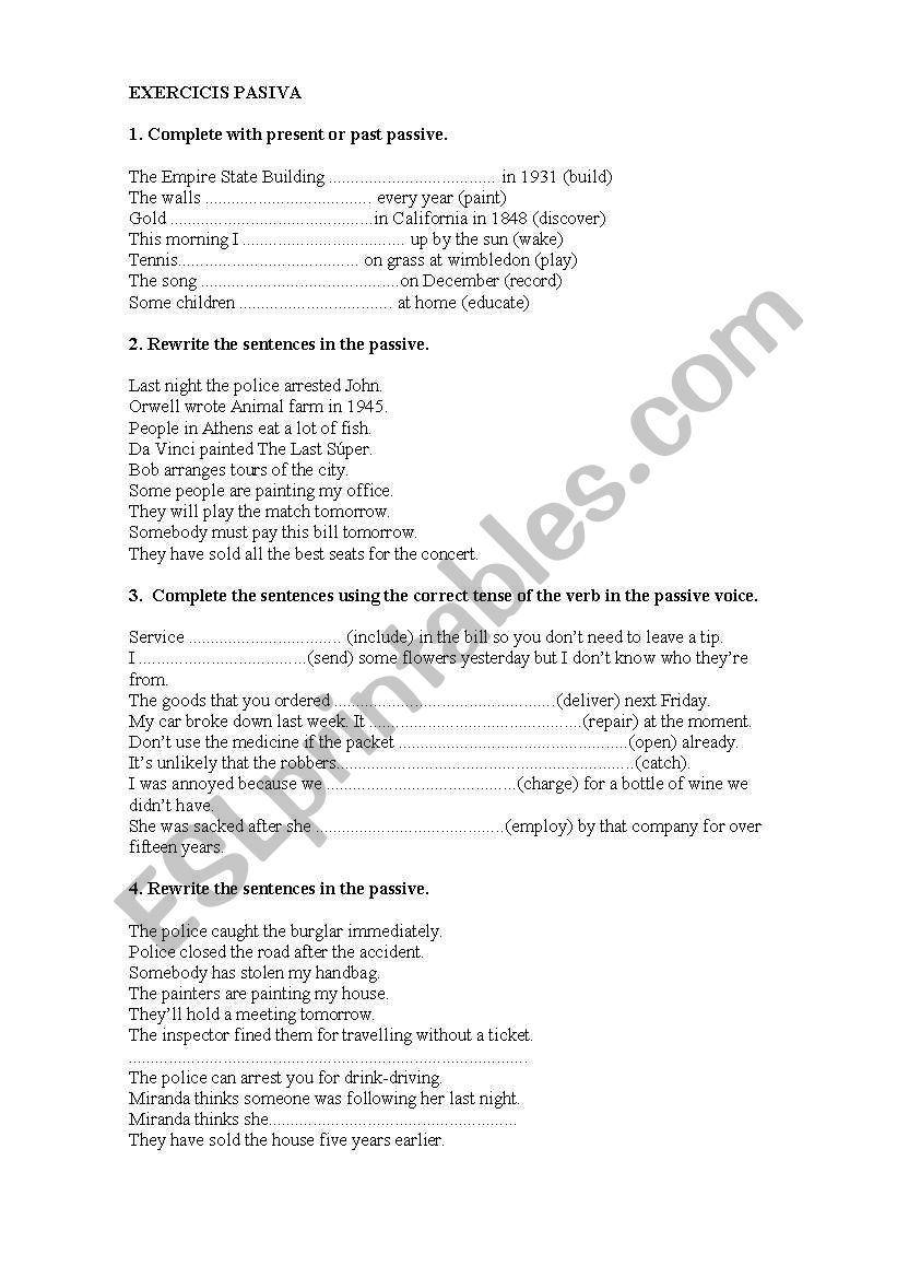Passive voice exercises worksheet