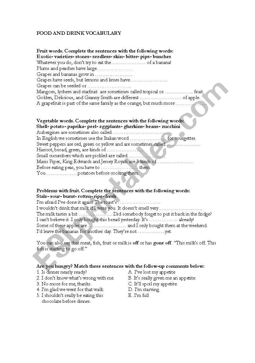 Food and drink vocabulary worksheet