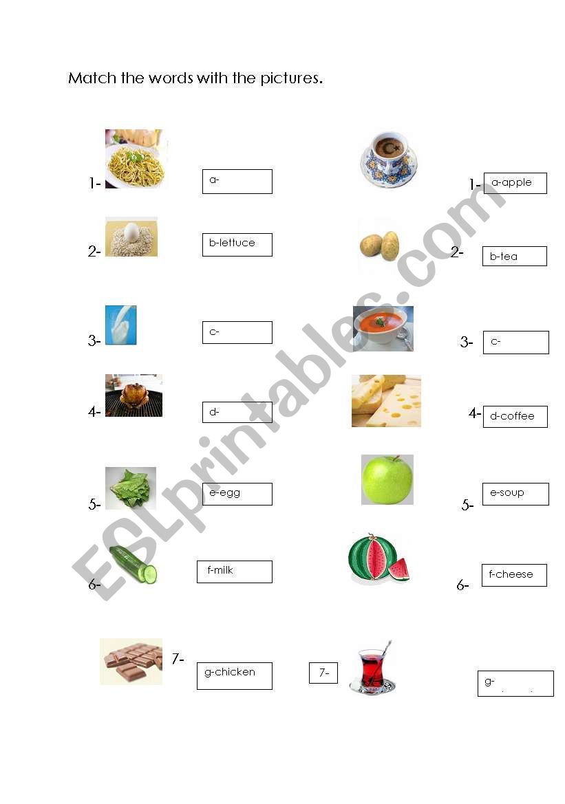 Foods and drinks worksheet