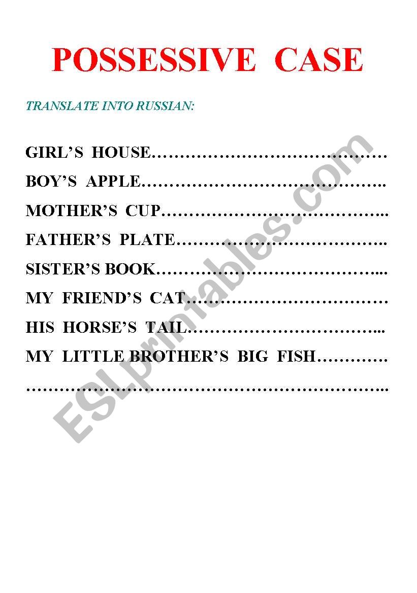 possessive case worksheet