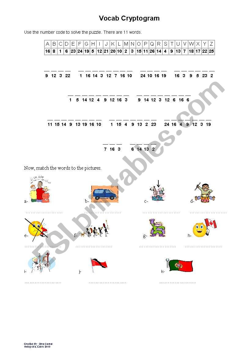 Vocabulary Cryptogram worksheet