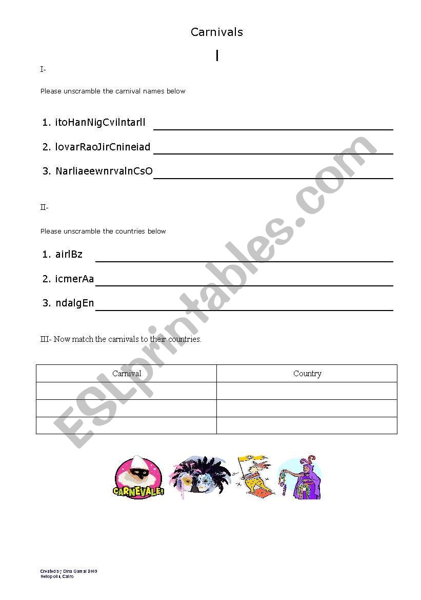 Carnival scramble worksheet