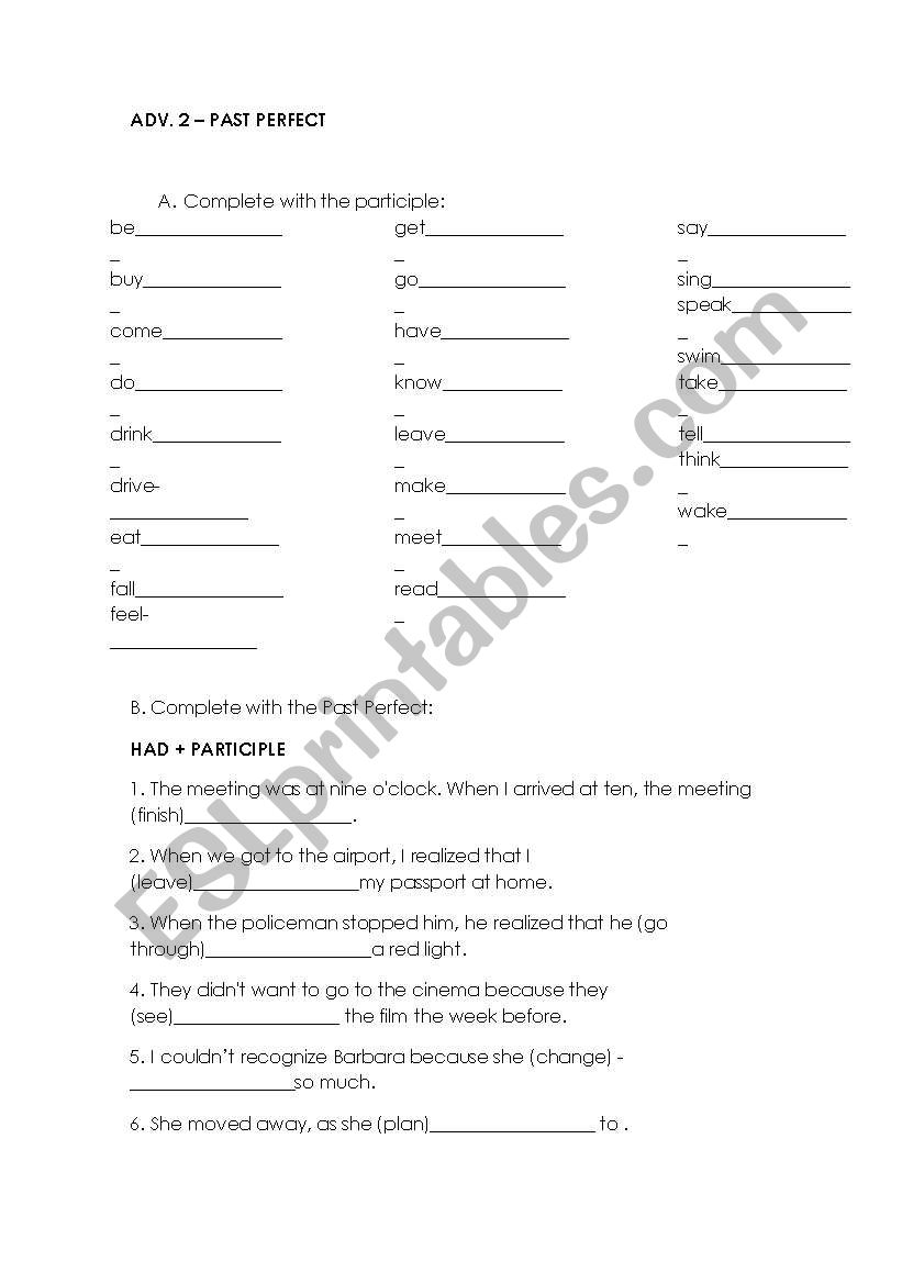 Past Perfect worksheet