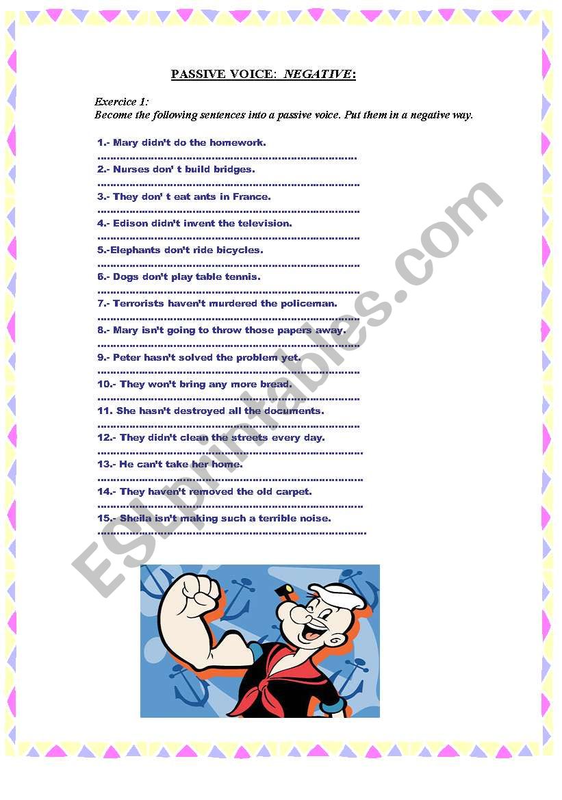 Passive voice negative. worksheet